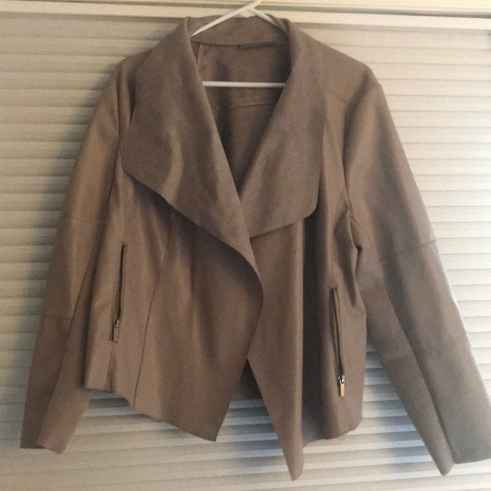 Faux Leather Dark Beige Drape Jacket - Size 2X